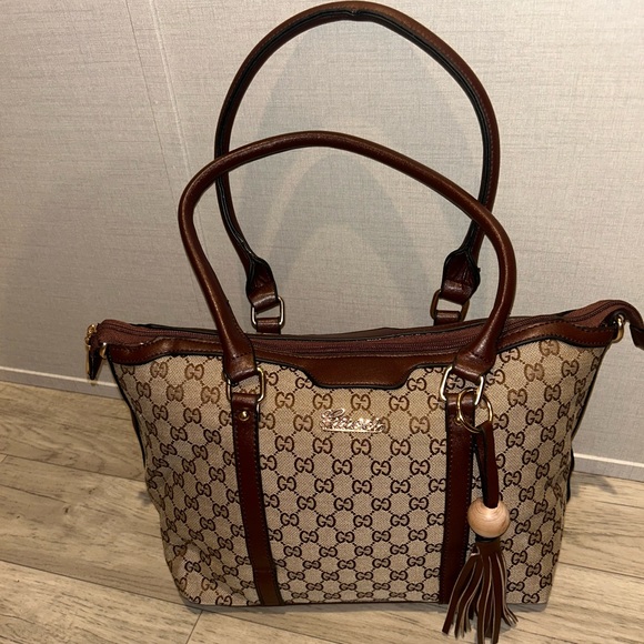 Beige and Brown Canvas Tote - Picture 1 of 6